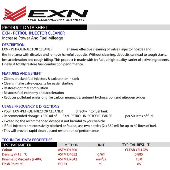 EXN petrol injector cleaner (increase power & fuel mileage)
