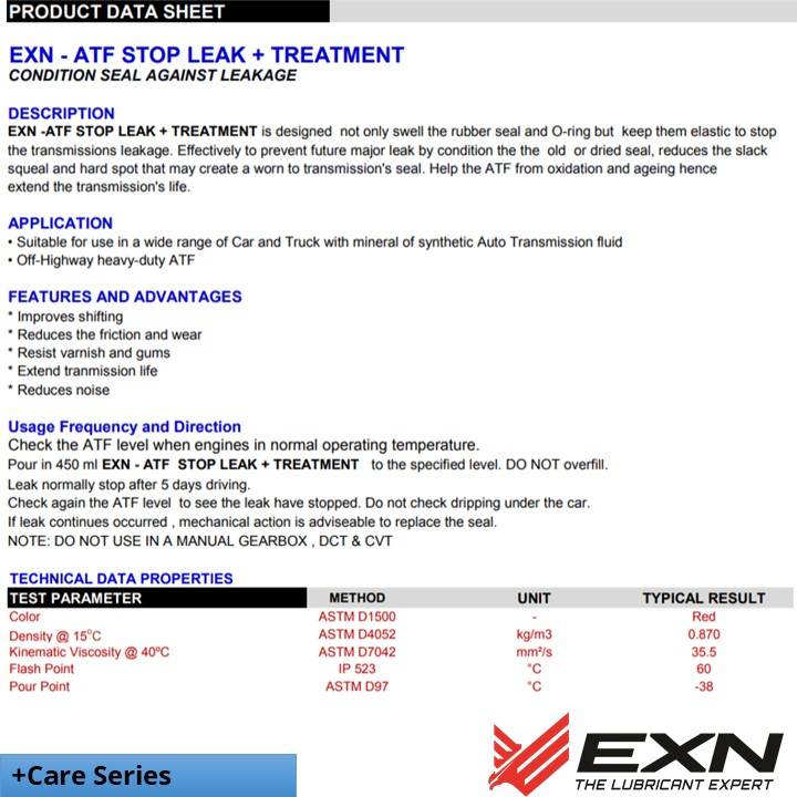 EXN ATF Stop Leak + Treatment is designed not only swell the rubber
